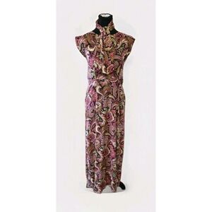 1960's‎ Paisley Cap Sleeve Maxi Dress w Matching Tie Scarf Headwrap Hippy Size S